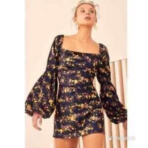 C/meo Collective yellow purple floral flower puff sleeve dress Sz S